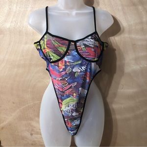 Womens Size Medium Multicolor Nylon Bodysuit Lingerie NWT